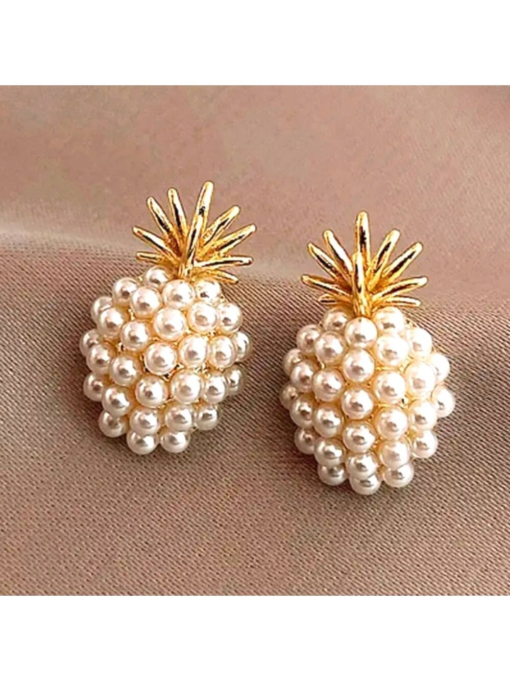 Pineapple Stud Earrings Loaded with Simulated Pearls